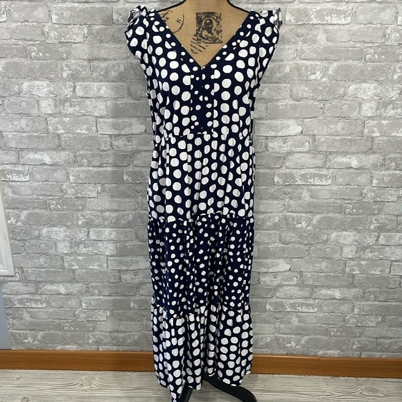 Loft Dotted Flutter Sleeve V-neck Midi Dress - Picture 2 of 10